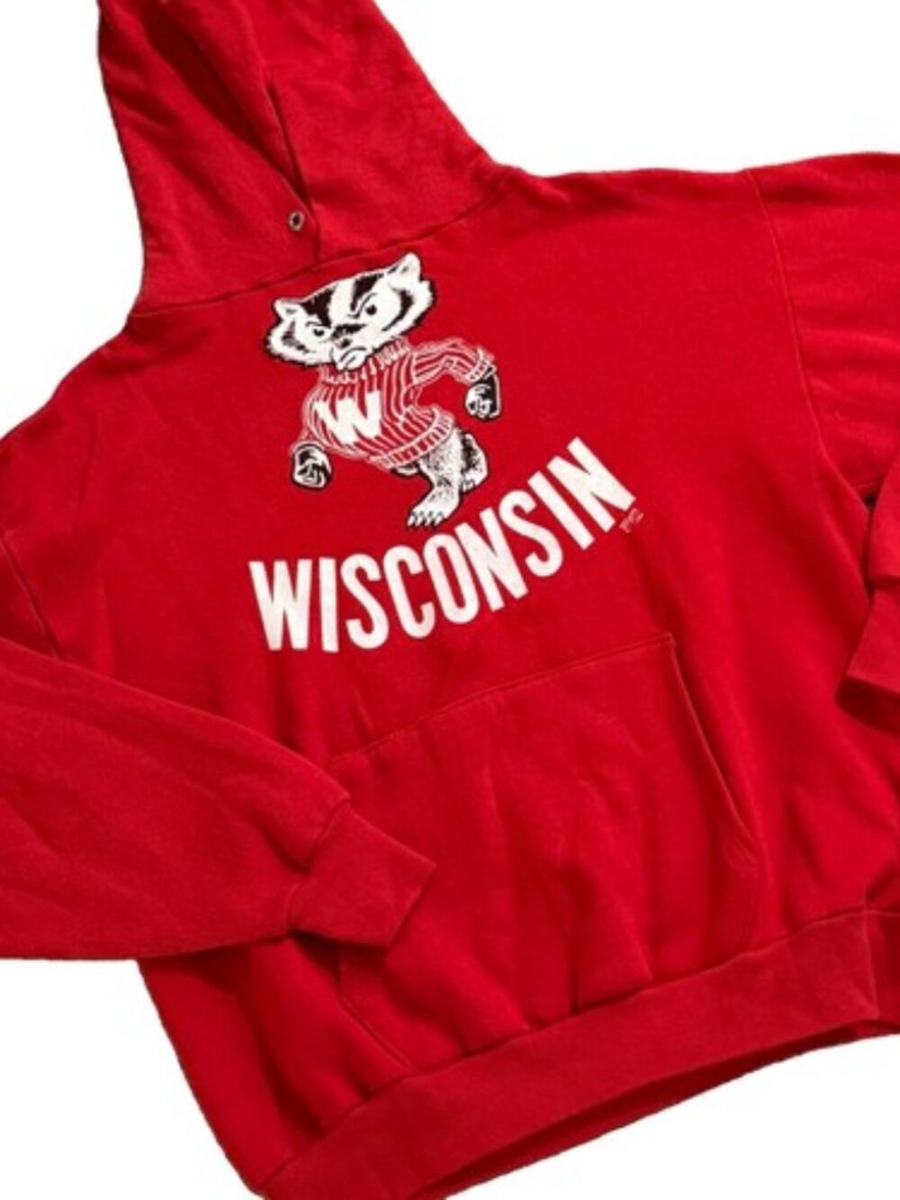 Vtg 80s Adult M L Wisconsin Badgers Bucky Hoodie Sweatshirt Jerzees Football